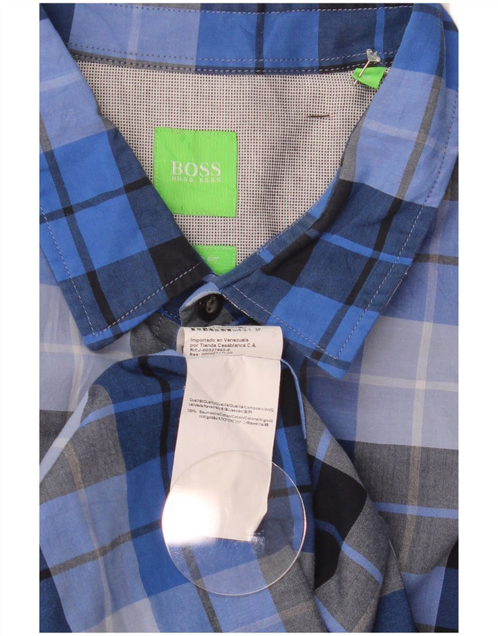 Hugo Boss Herre Regular Fit skjorte XL blå ternet bomuld