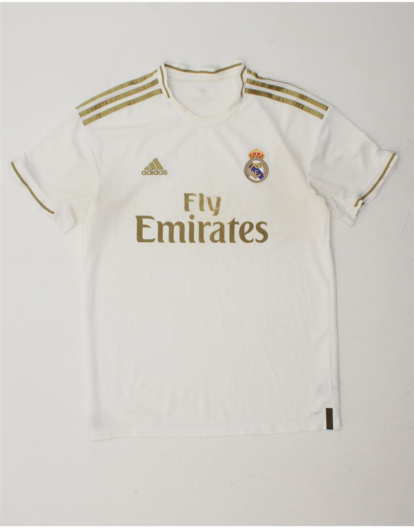 ADIDAS Herre Real Madrid Grafisk T-Shirt Top Medium Hvid Polyester