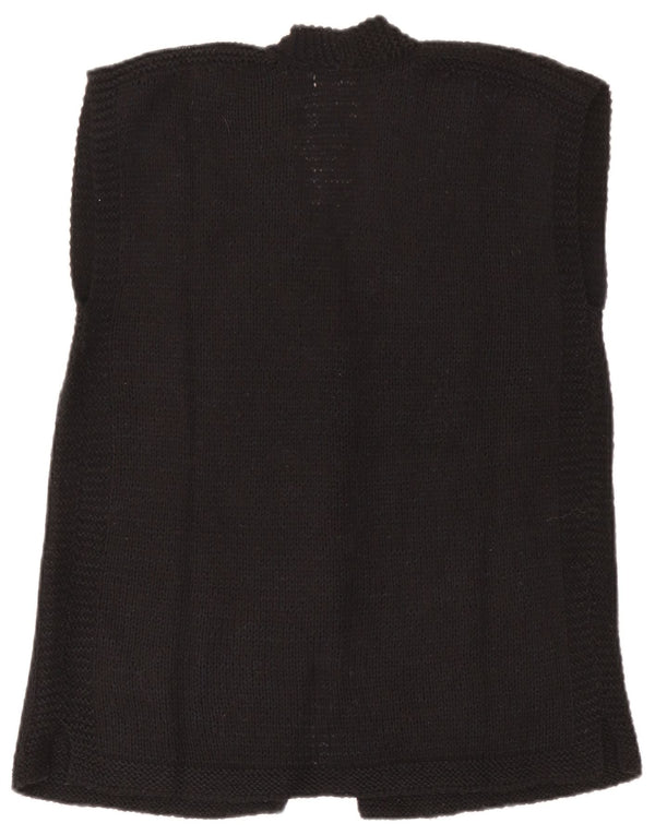 Vintage Kvinde grafisk ærmeløs cardigan sweater UK 14 Large Black Floral