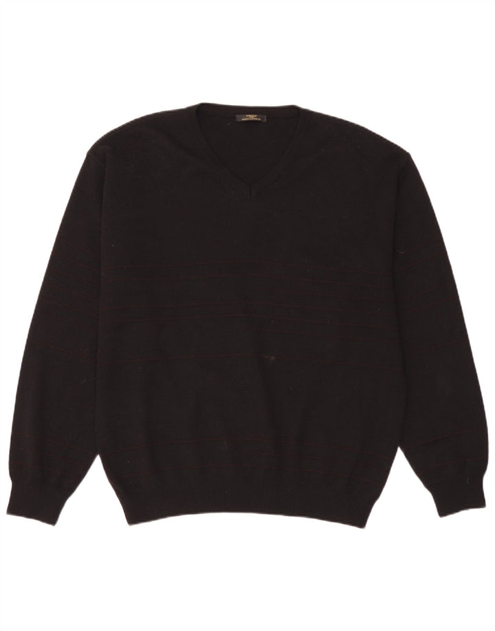 Marks & Spencer Herre V-hals sweater Stor sort stribet uld