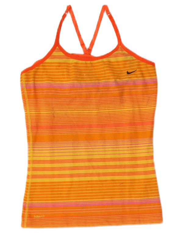 Nike Dame Dri Fit Vest Top UK 14/16 Stor orange stribet bomuld