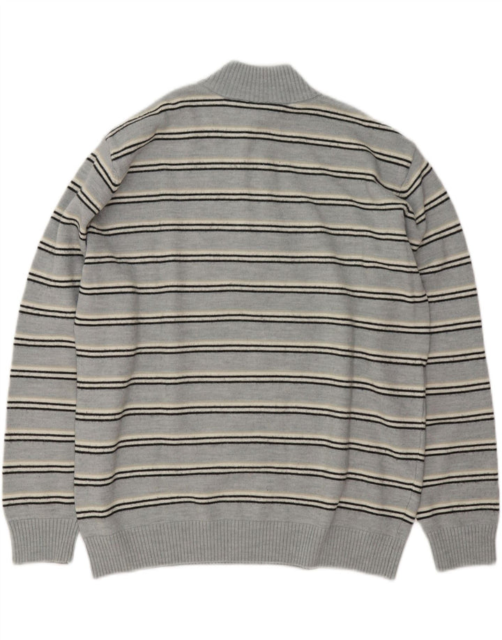 Lacoste Herre Zip Neck Jumper Sweater Størrelse 5 Stor Blå Stribet Uld