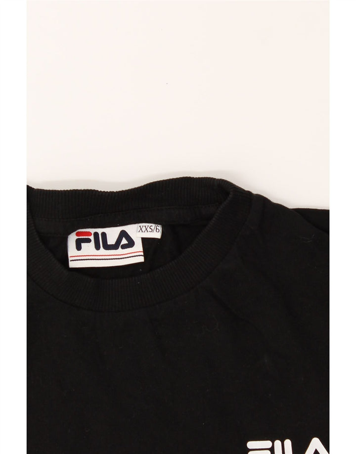 FILA Womens Graphic Top Long Sleeve UK 2 2XS Black Cotton Vintage Fila and Second-Hand Fila from Messina Hembry 