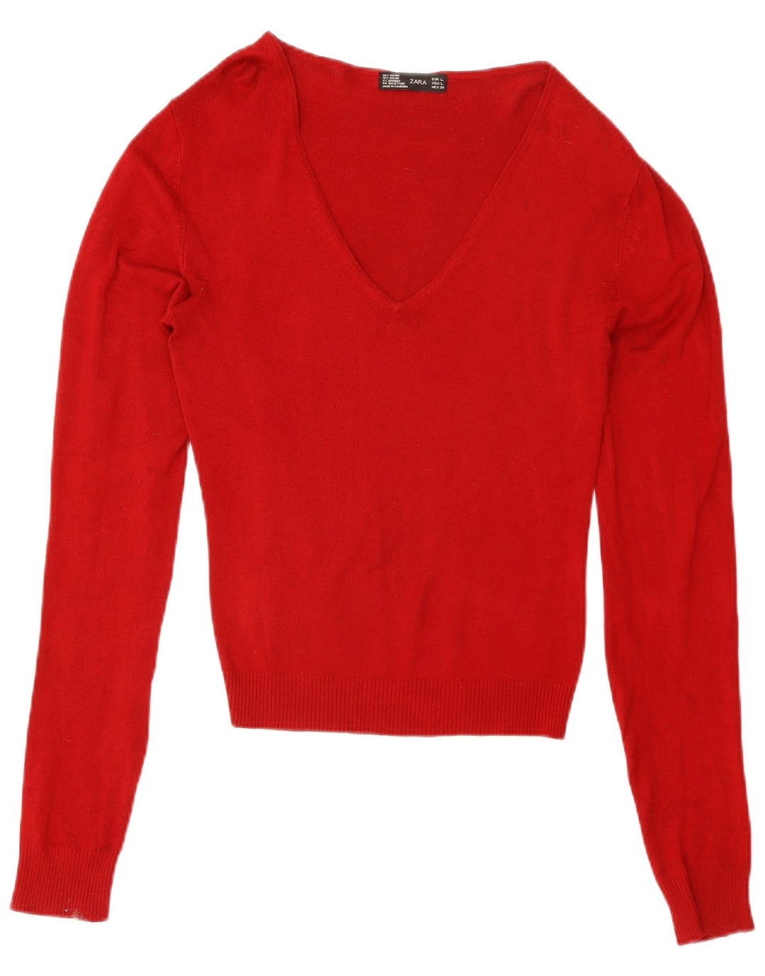 Zara Dame V-hals sweater UK 14 Large Red Rayon