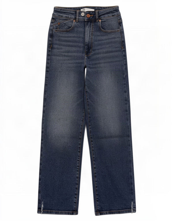 Zara Dame Jeans med høj talje EU 34 2XS W24 L27 Marineblå Bomuld