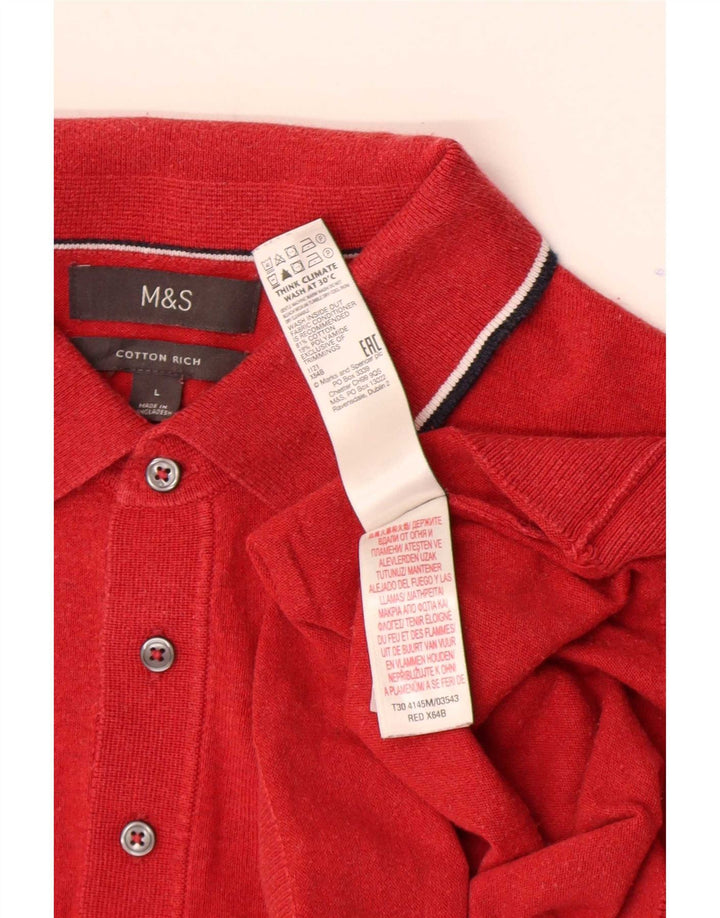 Marks & Spencer Herre Polo Neck Jumper Sweater Stor rød stribet