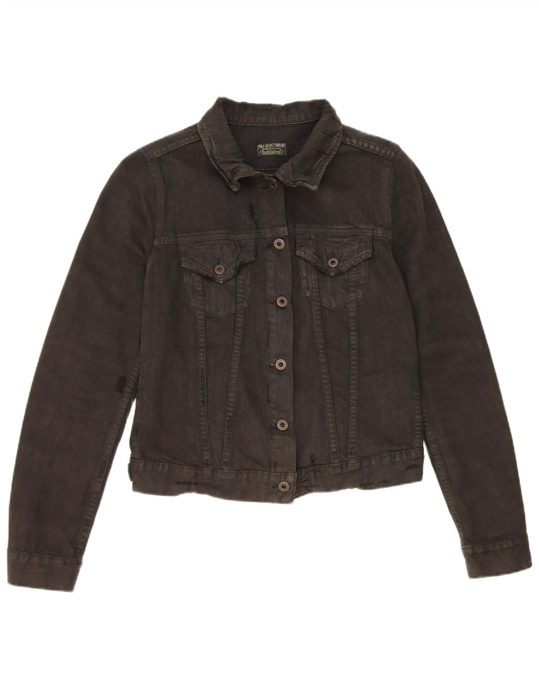 Polo Ralph Lauren Dame Distressed Crop Denim Jacket UK 14 Medium Black