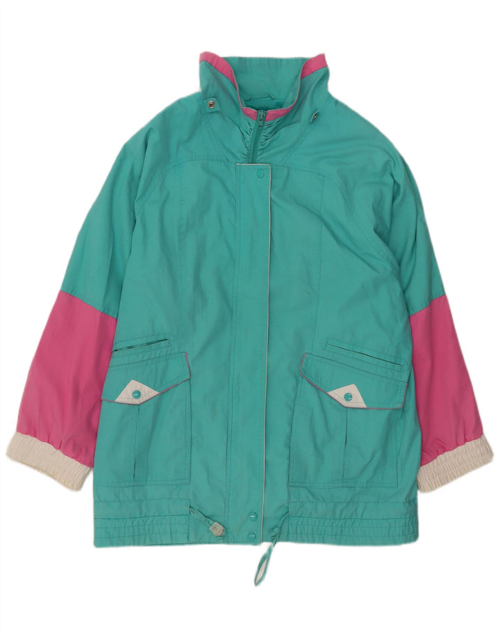 VINTAGE Womens Windbreaker Coat UK 14 Medium Turquoise Colourblock