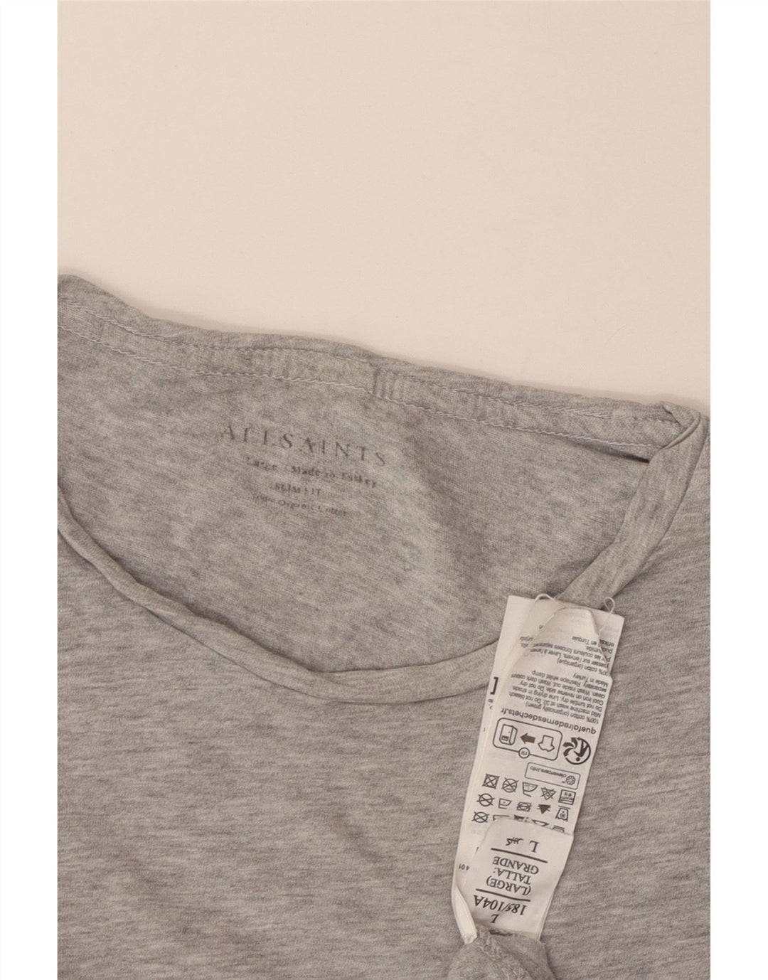 All Saints Herre Slim Fit T-Shirt Top Stor Grå Bomuld