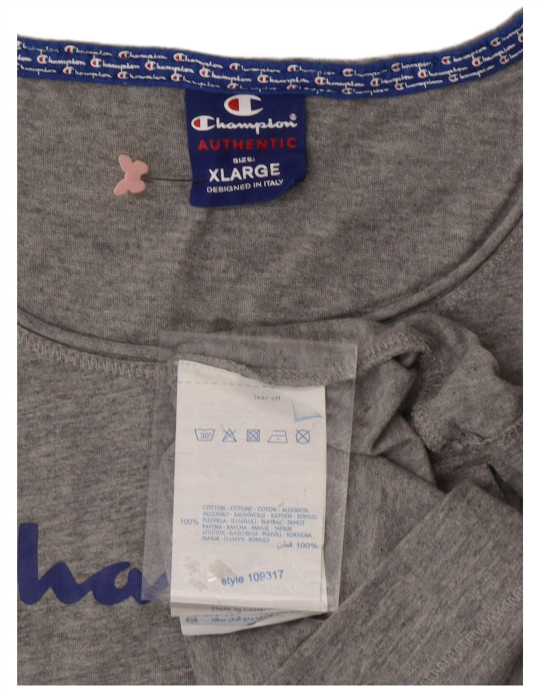 CHAMPION Dame Grafisk T-Shirt Top UK 18 XL Grå Bomuld