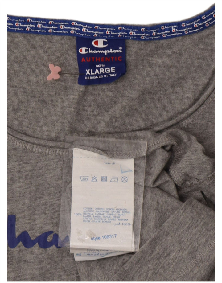 CHAMPION Dame Grafisk T-Shirt Top UK 18 XL Grå Bomuld
