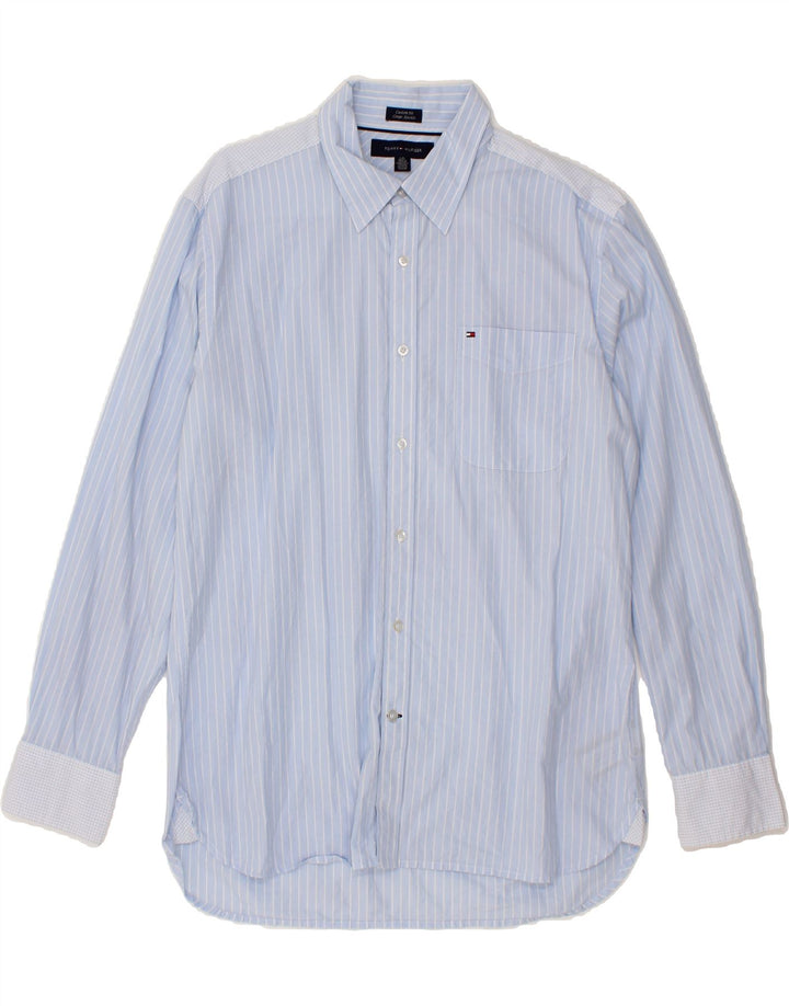 TOMMY HILFIGER Mens Custom Fit Shirt Large Blue Striped Cotton Vintage Tommy Hilfiger and Second-Hand Tommy Hilfiger from Messina Hembry 