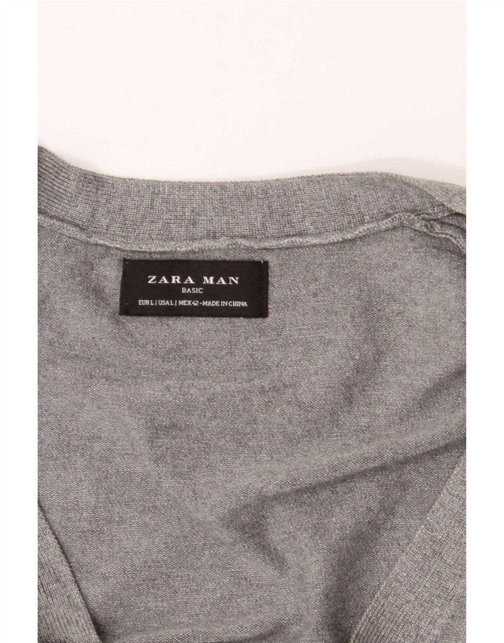 Zara Herre Cardigan Sweater Large Grå Flecked