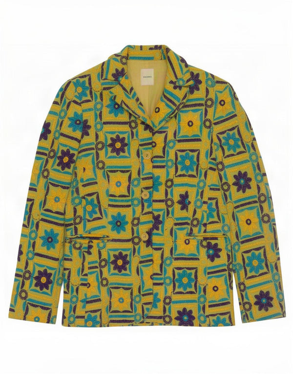 Vintage dame 3-knaps blazerjakke UK 12 Medium Yellow Floral