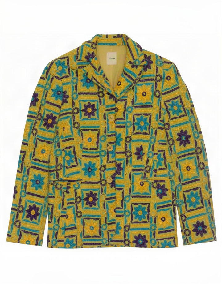 Vintage dame 3-knaps blazerjakke UK 12 Medium Yellow Floral