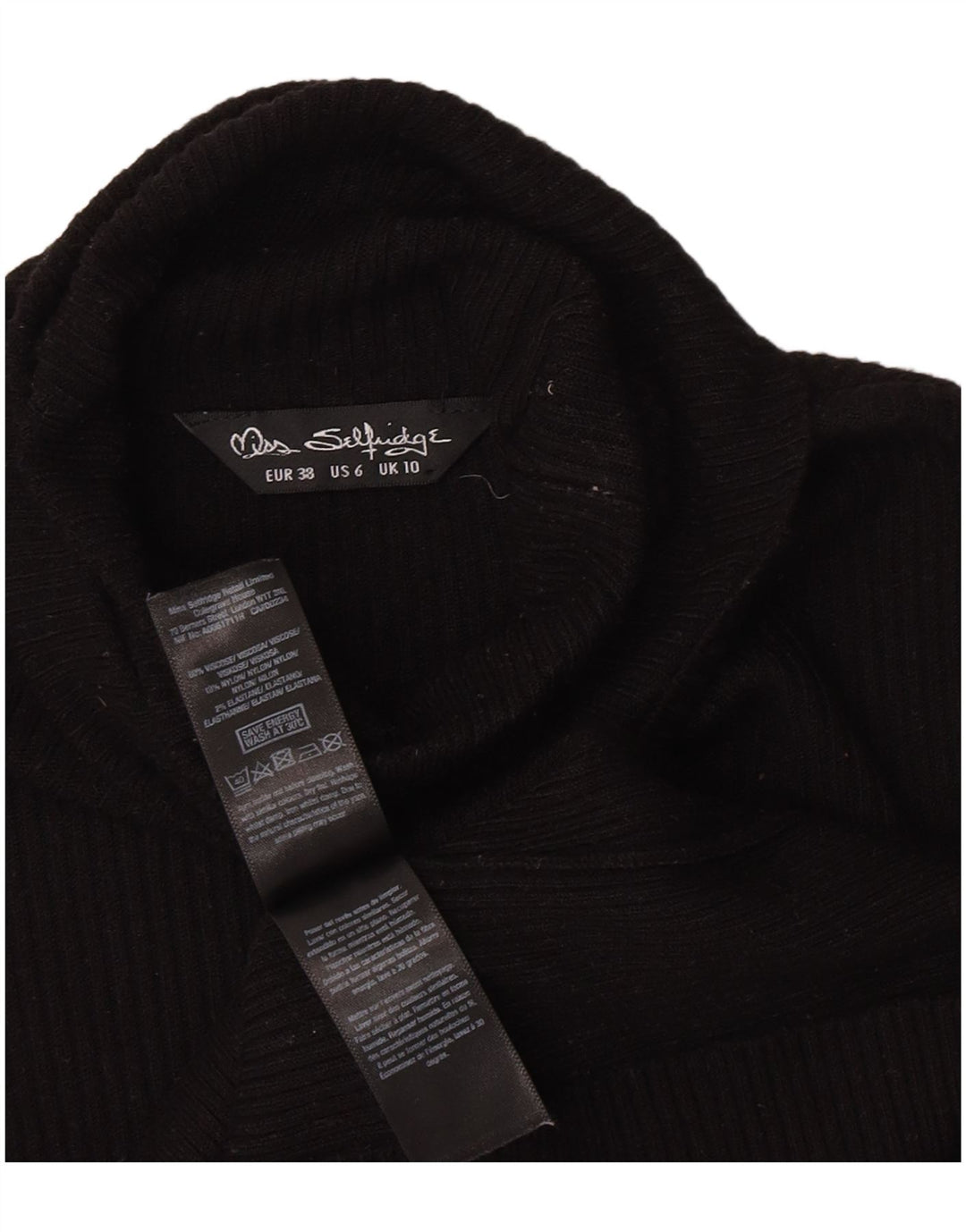 Miss Selfridge Dame Top Langærmet UK 10 Small Black Viscose