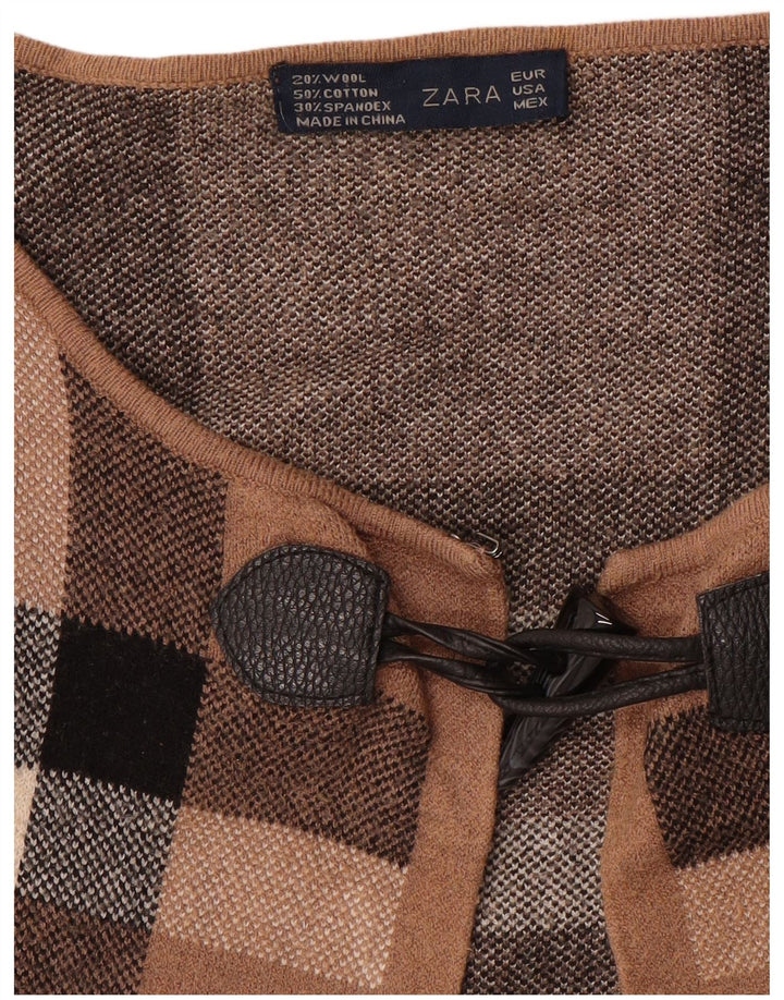 Zara Dame Cardigan Sweater UK 16 Stor brun ternet uld