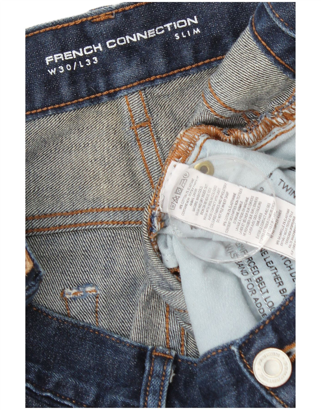 French Connection Slim Jeans til mænd W30 L33 Marineblå Bomuld