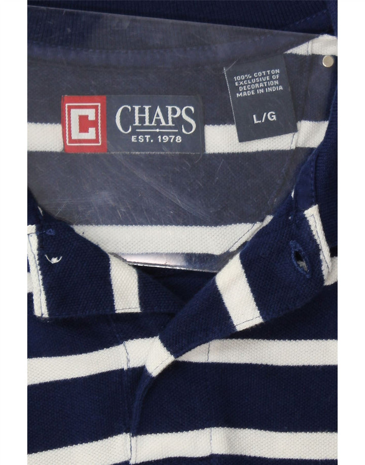 CHAPS Mens Polo Shirt Large Navy Blue Striped Cotton Vintage Chaps and Second-Hand Chaps from Messina Hembry 