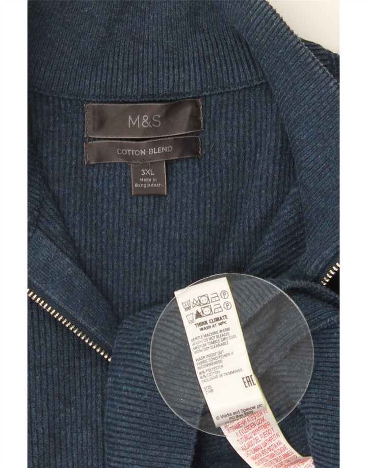 Marks & Spencer Herre Zip Neck Jumper Sweater 3XL Navy Blue Polyester