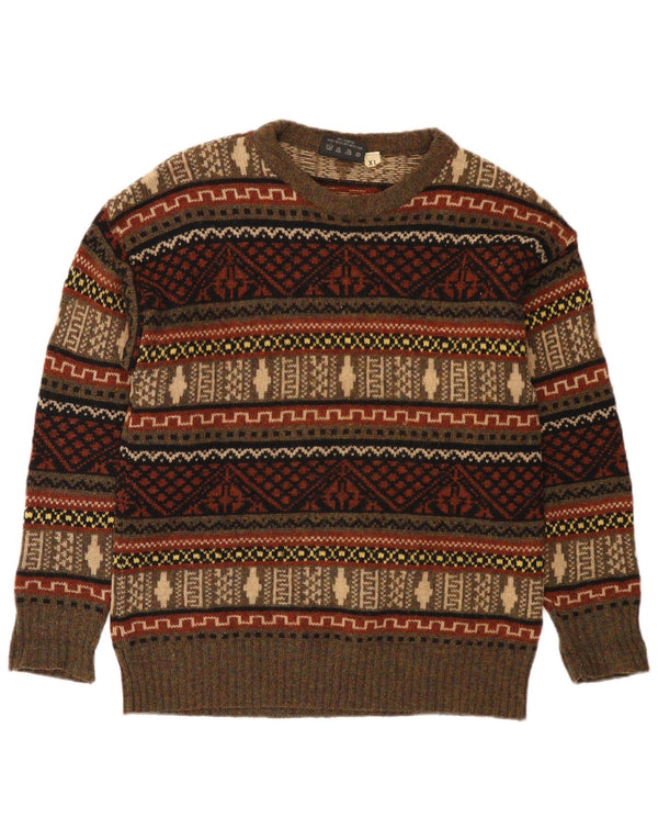 ESKIMO Dame sweater med rund hals, UK 18 XL Brown Fair Isle New Wool