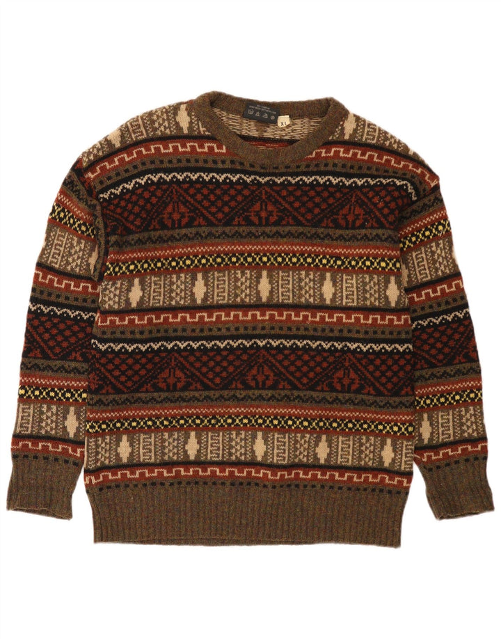 ESKIMO Dame sweater med rund hals, UK 18 XL Brown Fair Isle New Wool