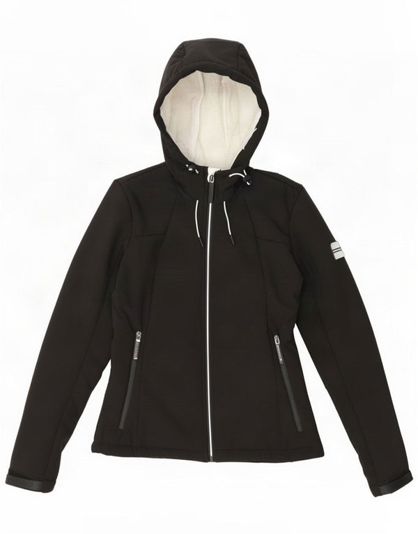 Superdry Dame Hooded Windbreaker Jacket UK 10 Small Black Polyester