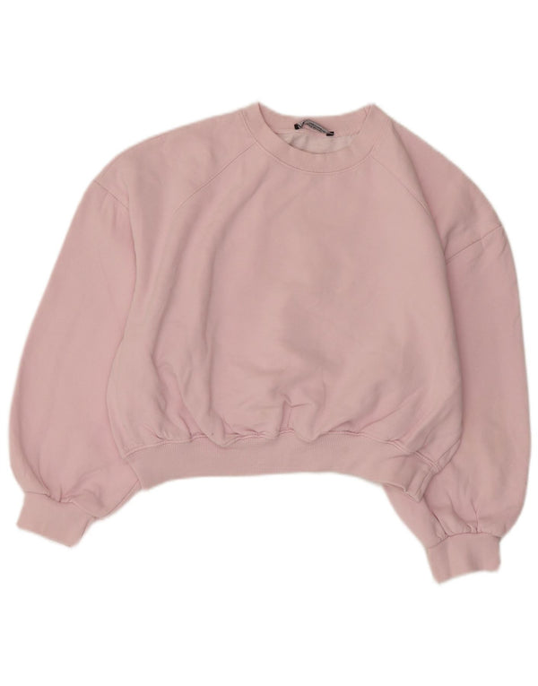 Zara Womens Oversized Crop 3/4-ærmet sweatshirt Jumper UK 10 Small Pink