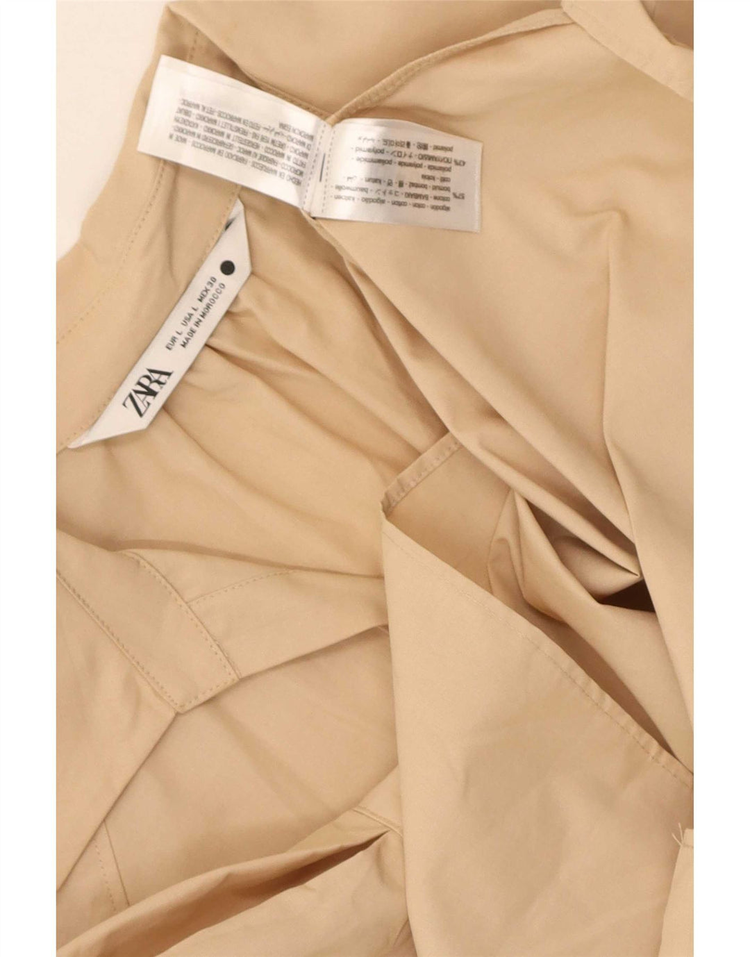 Zara Dame Bluse Top UK 16 Stor Beige Bomuld