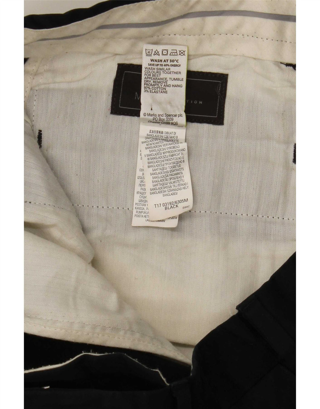 Marks & Spencer Herre Skræddersyet Fit Straight Suit Bukser W34 L31 Sort