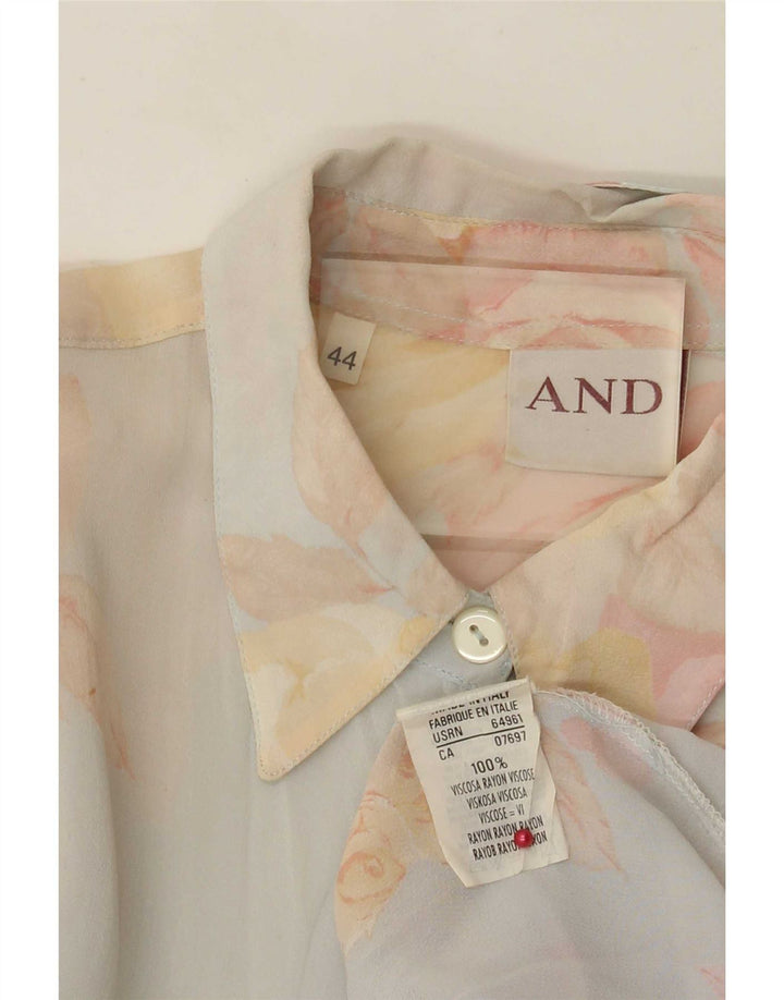 Og Dame Oversized Skjorte Bluse IT 44 Medium Blue Floral Viscose