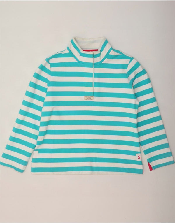 Joules Dame Button Neck Sweatshirt Jumper UK 16 Stor turkis stribet