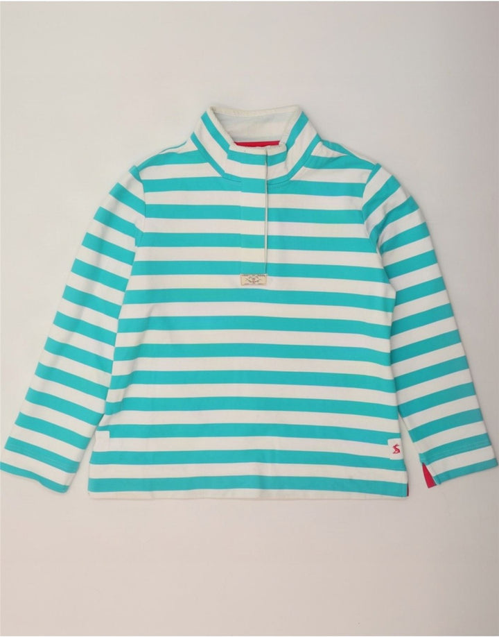 Joules Dame Button Neck Sweatshirt Jumper UK 16 Stor turkis stribet