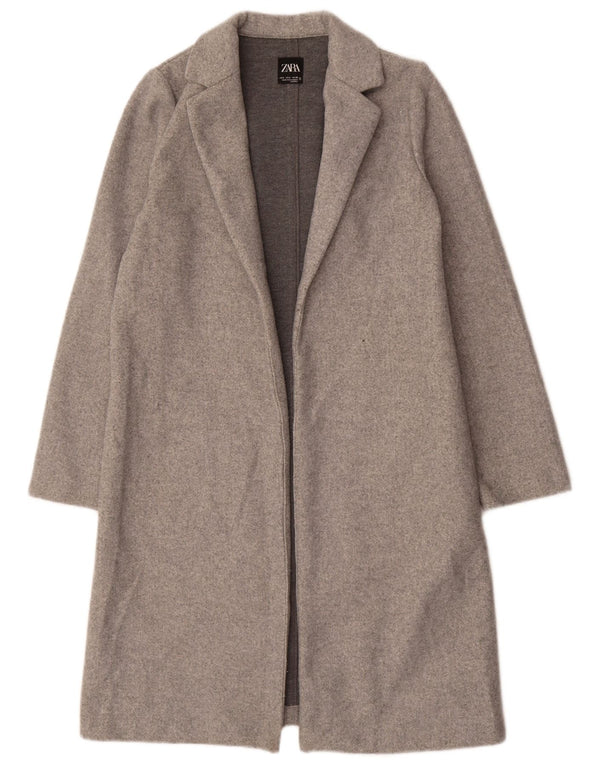 Zara Womens Open Overcoat UK 10 Small Grå Polyester