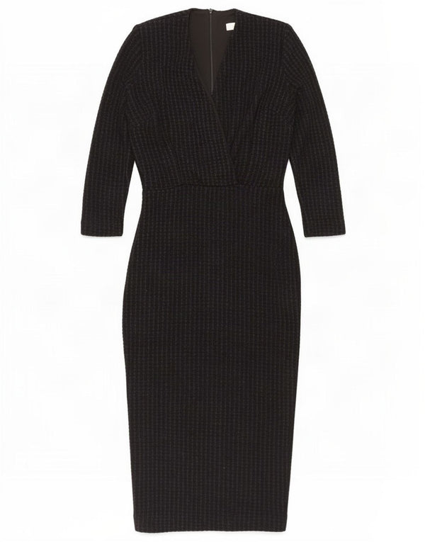 Reiss Womens 3/4-ærmet Bodycon Kjole UK 6 XS Sort Stribet Lyocell
