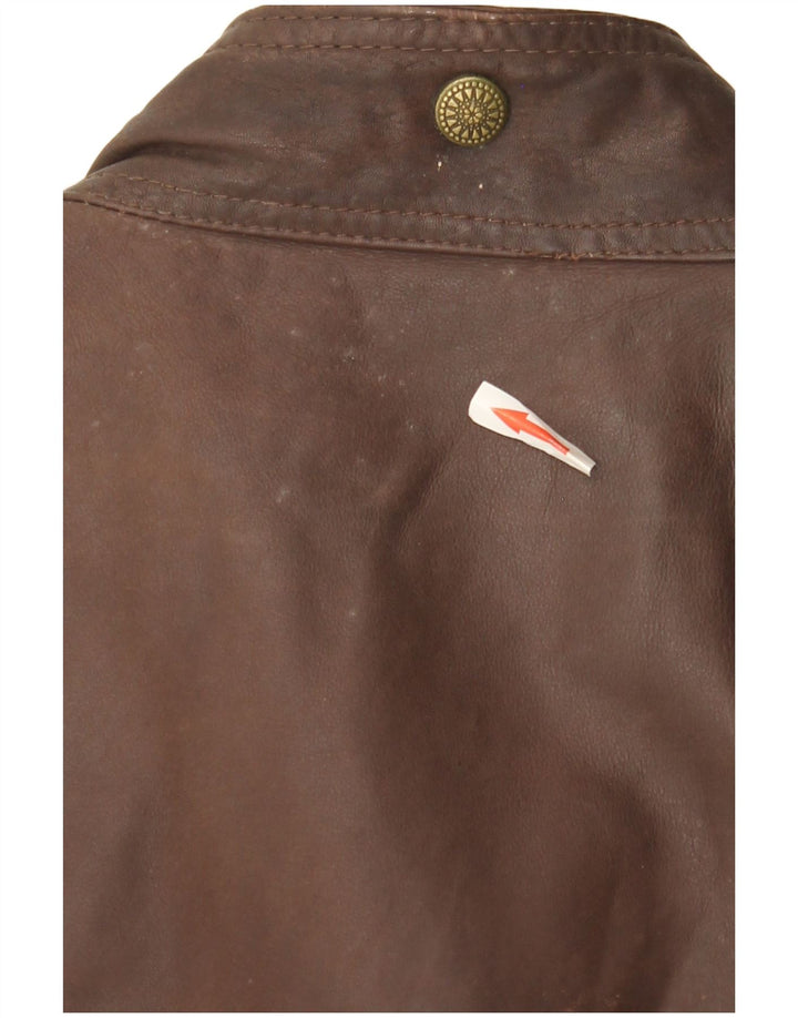 Vintage Herre Læder Utility Gilet UK 40 Large Brown