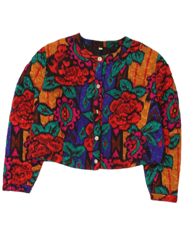 Vintage kvinders 5-knaps Bolero-jakke UK 22 3XL flerfarvet blomster