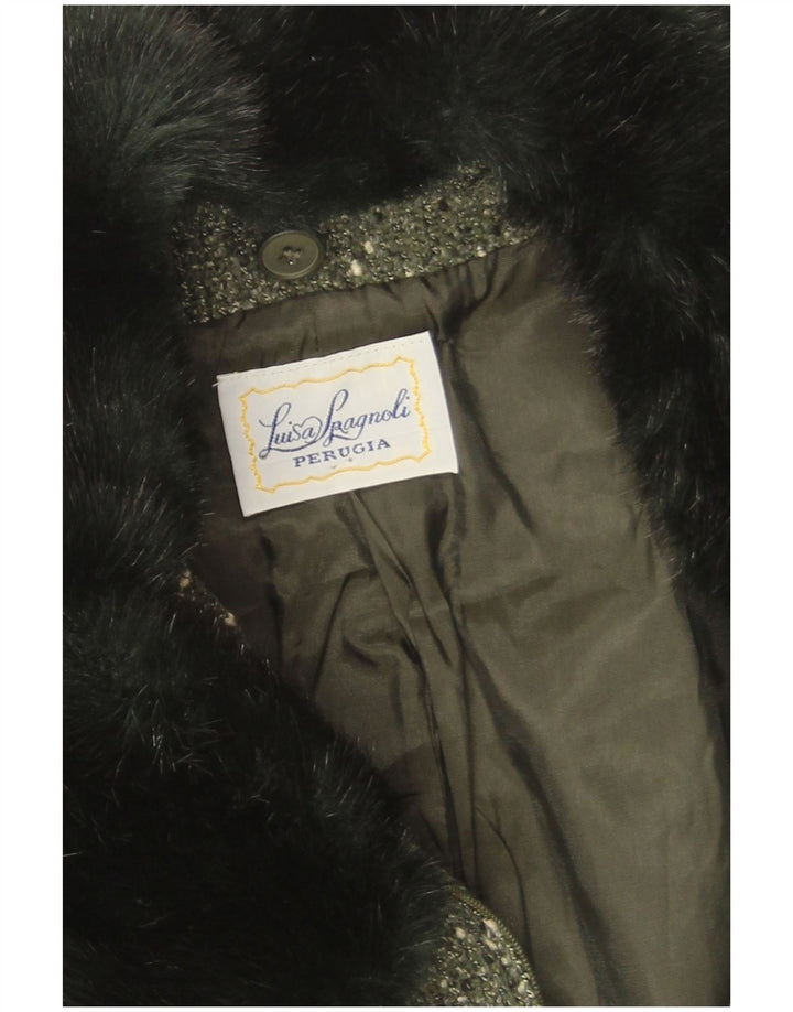Luisa Spagnoli Dame Blazer Jakke UK 14 Stor Khaki Flecked Wool