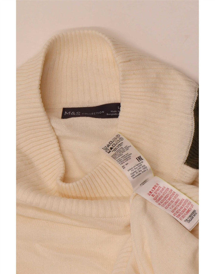 Marks & Spencer Herre Turtle Neck Jumper Sweater Large White Colourblock