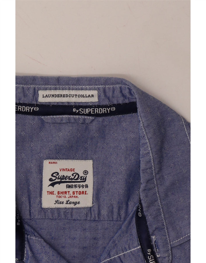 SUPERDRY Mens Shirt Large Blue Spotted Cotton Vintage Superdry and Second-Hand Superdry from Messina Hembry 