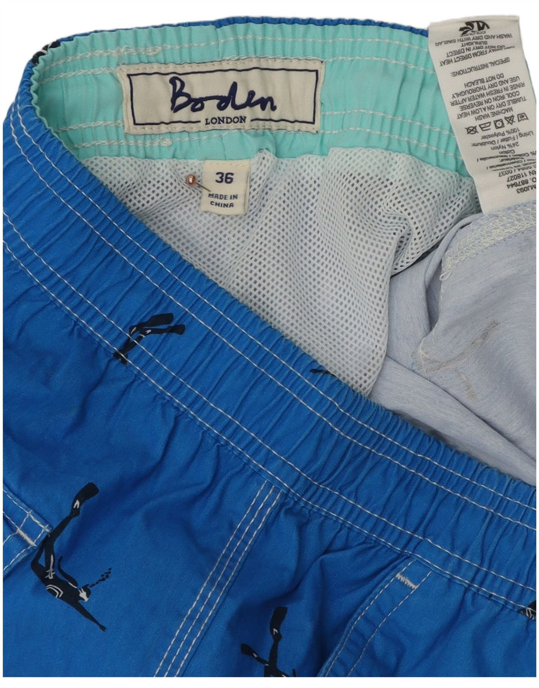 BODEN Grafiske badeshorts til mænd store blå polyester
