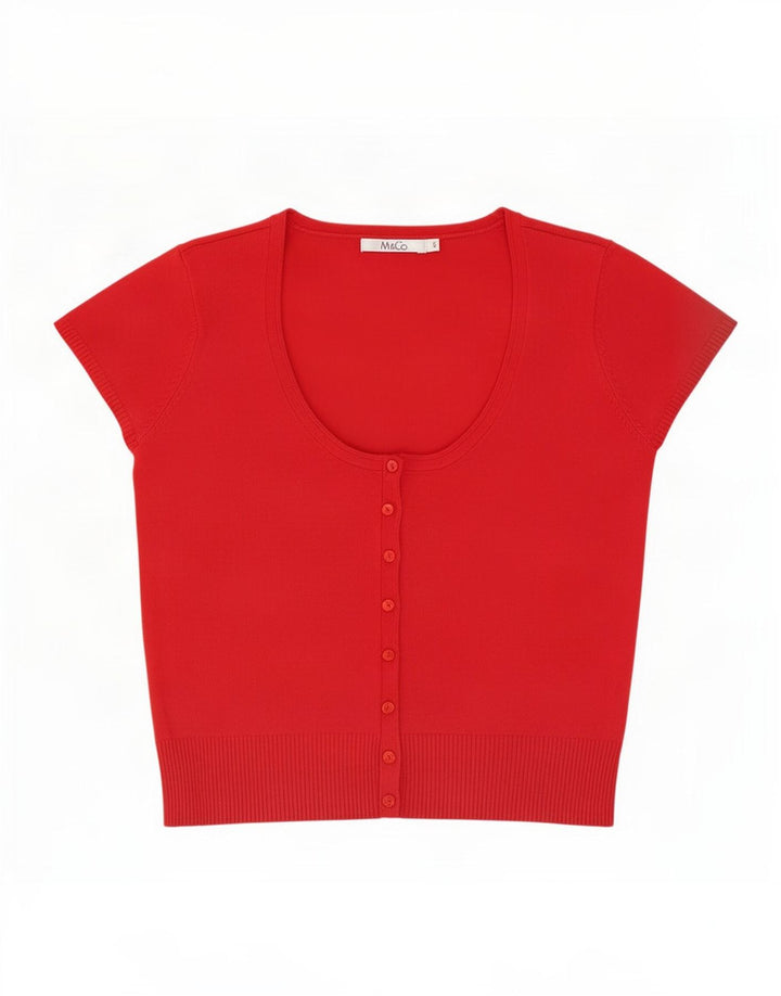 M&Co Dame Kortærmet Bluse Top UK 10 Lille Rød Polyester