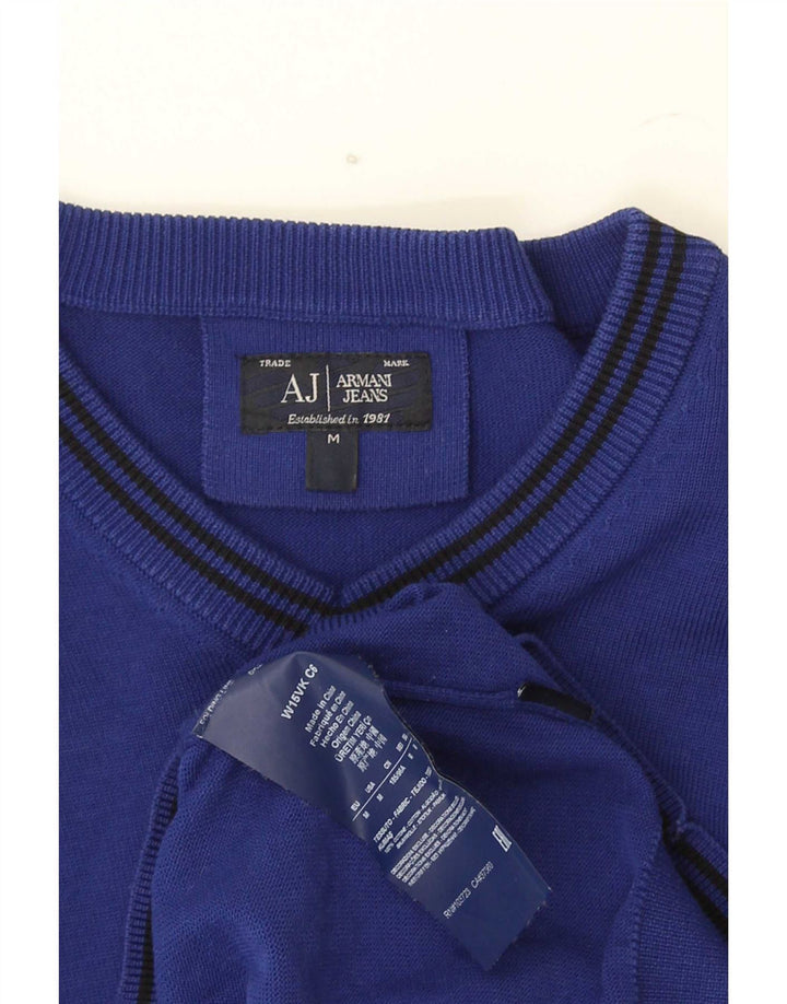 Armani Jeans Herre V-hals sweater Medium blå stribet bomuld