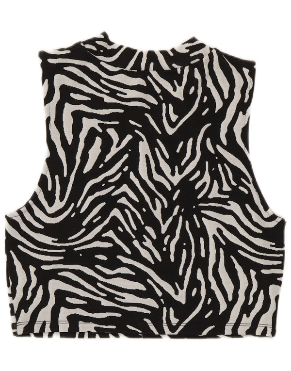 Zara Womens Crop Vest Top UK 14 Large Black Animal Print Polyester