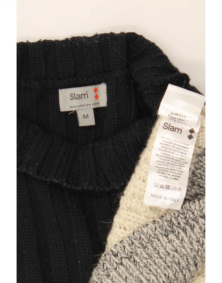 Slam Dame Turtle Neck Jumper Sweater UK 14 Medium Off White Colourblock