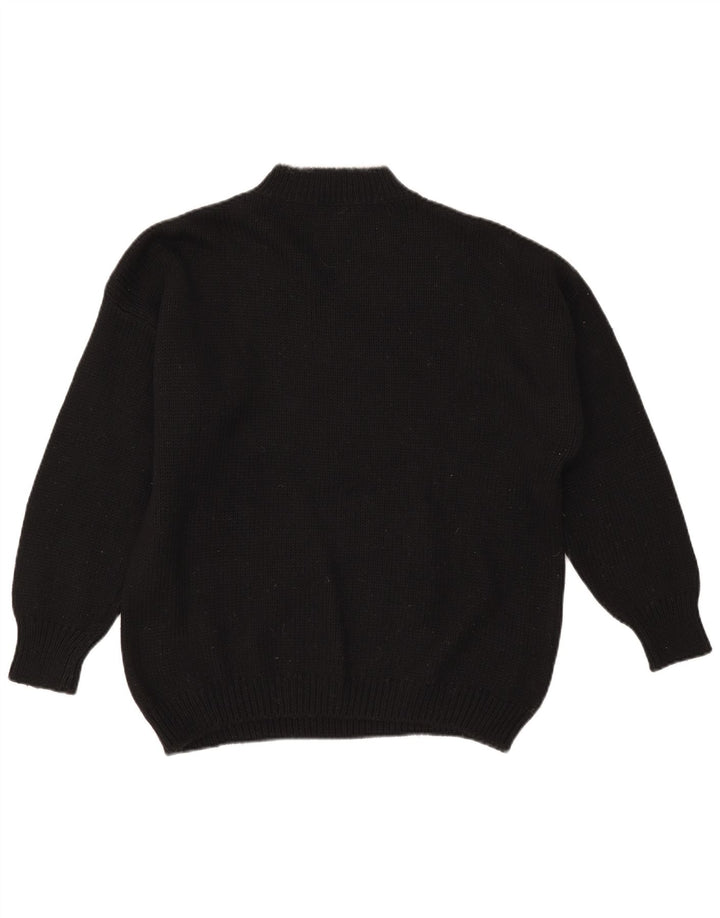 Vintage Kvinders Grafisk Oversized Turtle Neck Jumper Sweater Large Sort