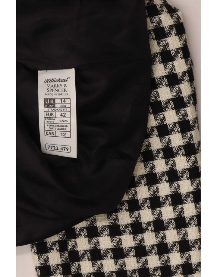 Marks & Spencer Dame 4-knaps blazerjakke UK 14 Large Black Houndstooth