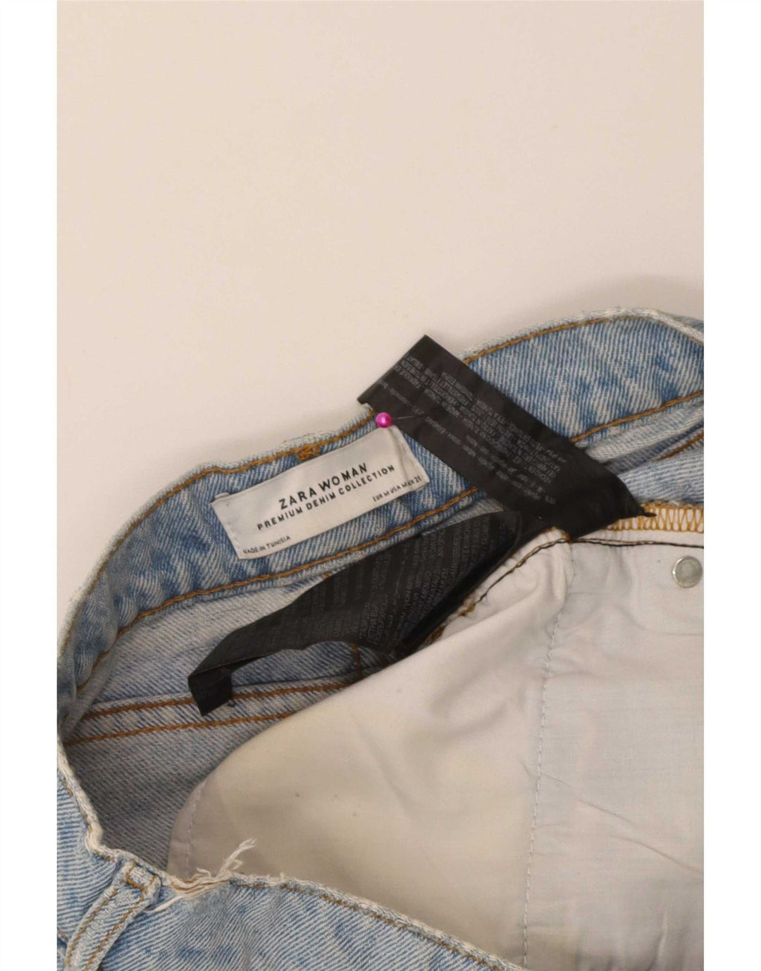 Zara Dame Distressed Mini Denim Nederdel Medium W28 Blå Bomuld
