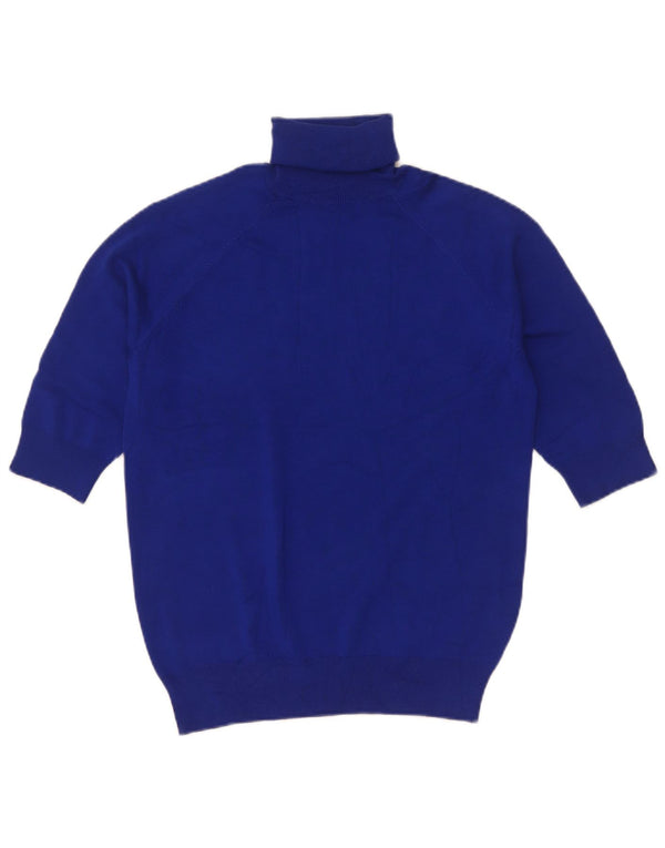 Zara Dame Kortærmet rullehals Jumper Sweater UK 12 Medium Blue Viscose