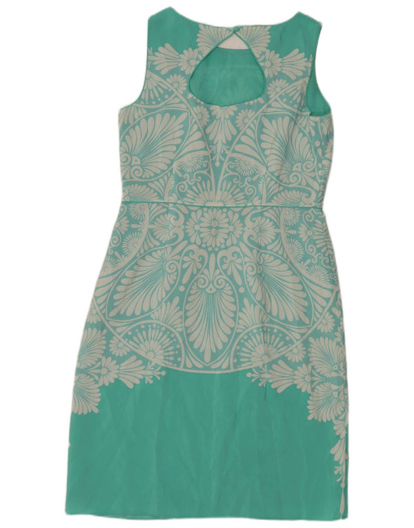 Monsoon Womens Sleeveless Sheath Dress UK 14 Medium Green Floral Polyester